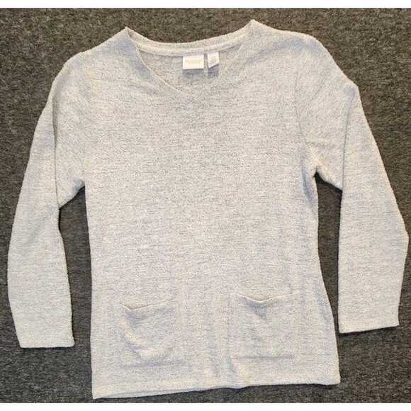 Weekends By Chicos Small Size 0 Top Tunic Light Gray Measurements in Description - Picture 1 of 5